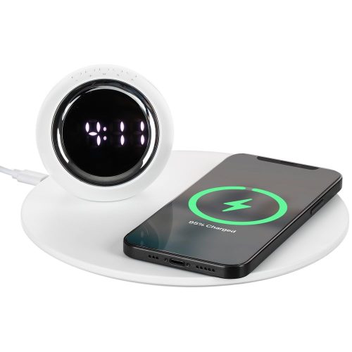 Станция беспроводной зарядки с часами и подсветкой GlobeBee, белая