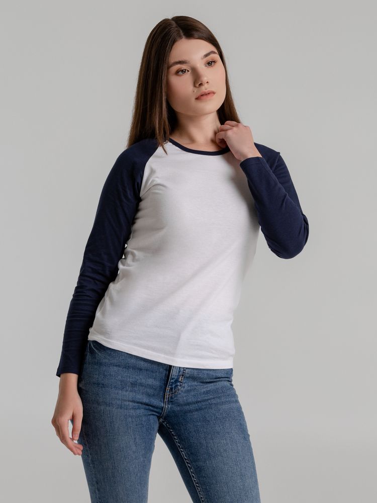 Футболка женская с длинным рукавом Milky Lsl, белая с темно-синим — изображение 5