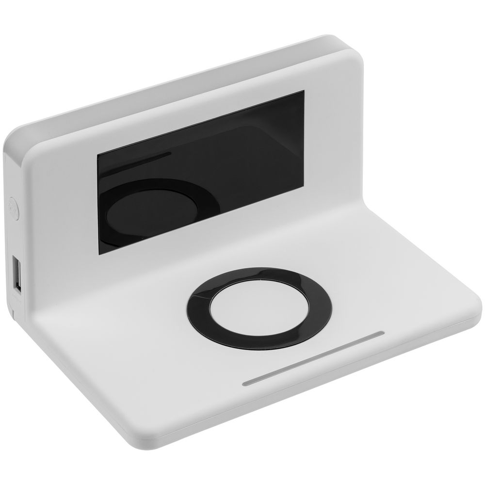 Часы настольные с беспроводным зарядным устройством Pitstop, белые — изображение 5