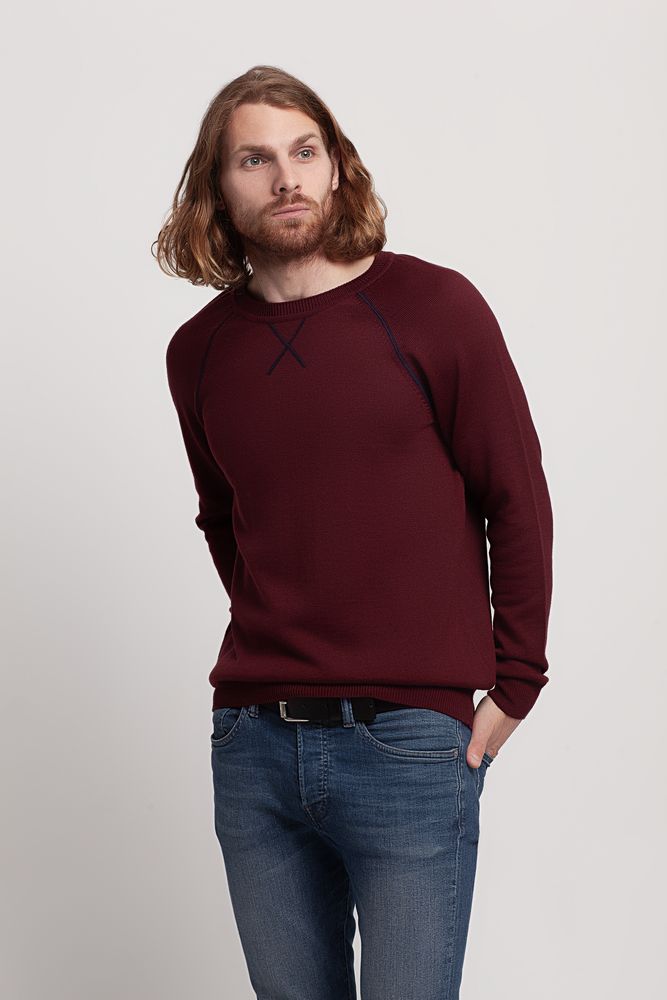 Джемпер Stitch с контрастной отделкой, бордовый с синим — изображение 6