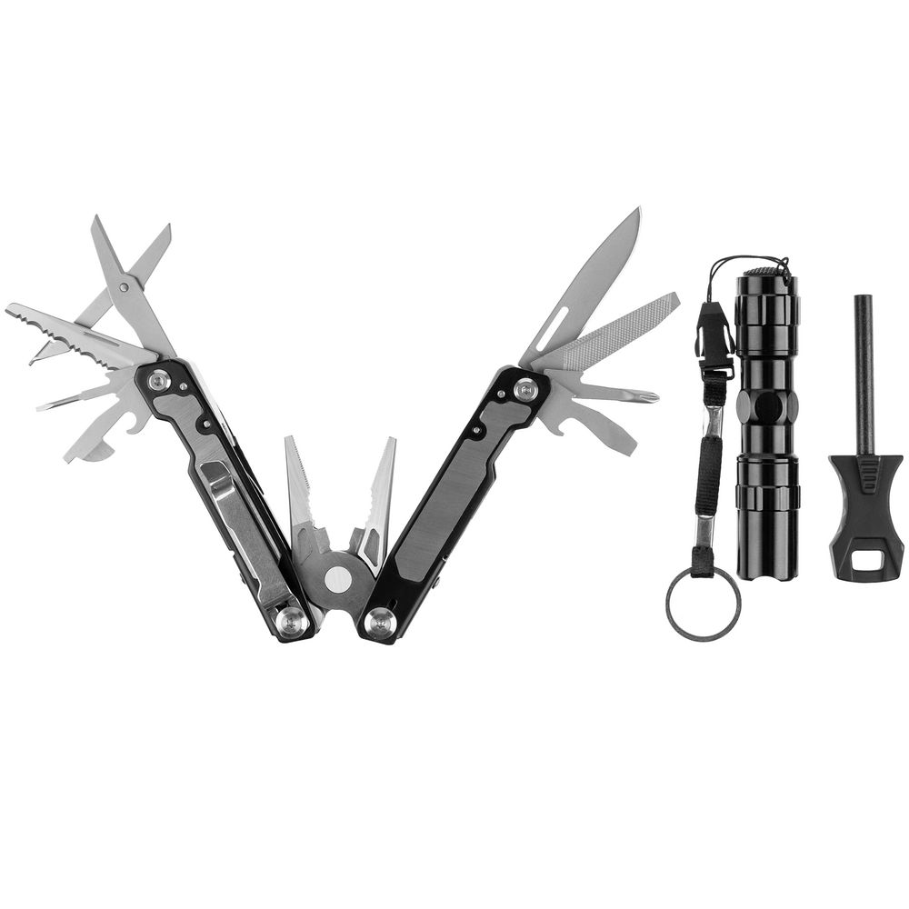 Набор Forster: мультиинструмент, фонарик, огниво, черный — изображение 4