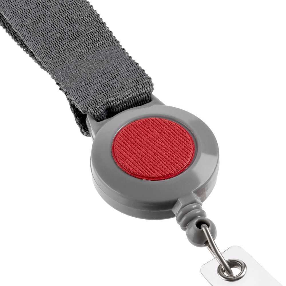 Лента для бейджа с ретрактором Devon, серая с красным — изображение 4