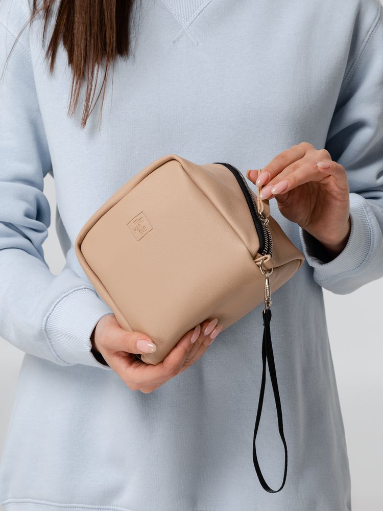 Дорожная косметичка Cubo, бежевая с логотипом — изображение 12