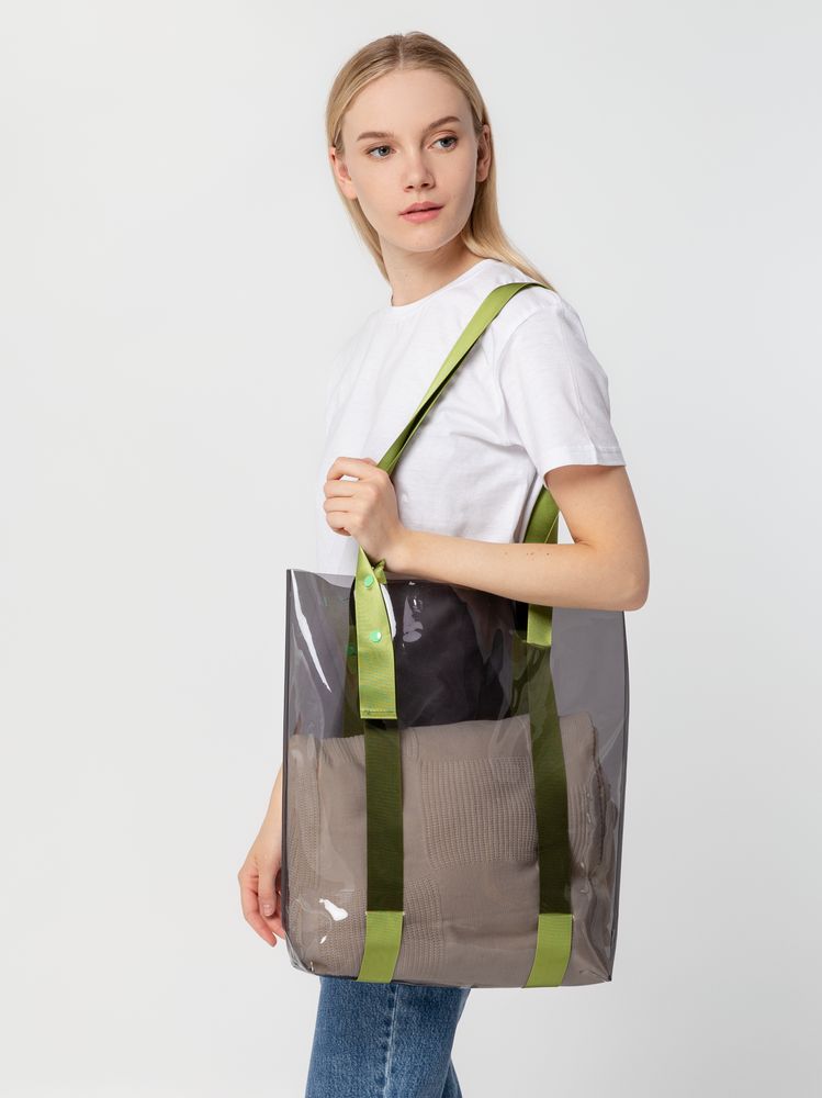 Шопер Clear Fest, прозрачный серый с зелеными ручками — изображение 6