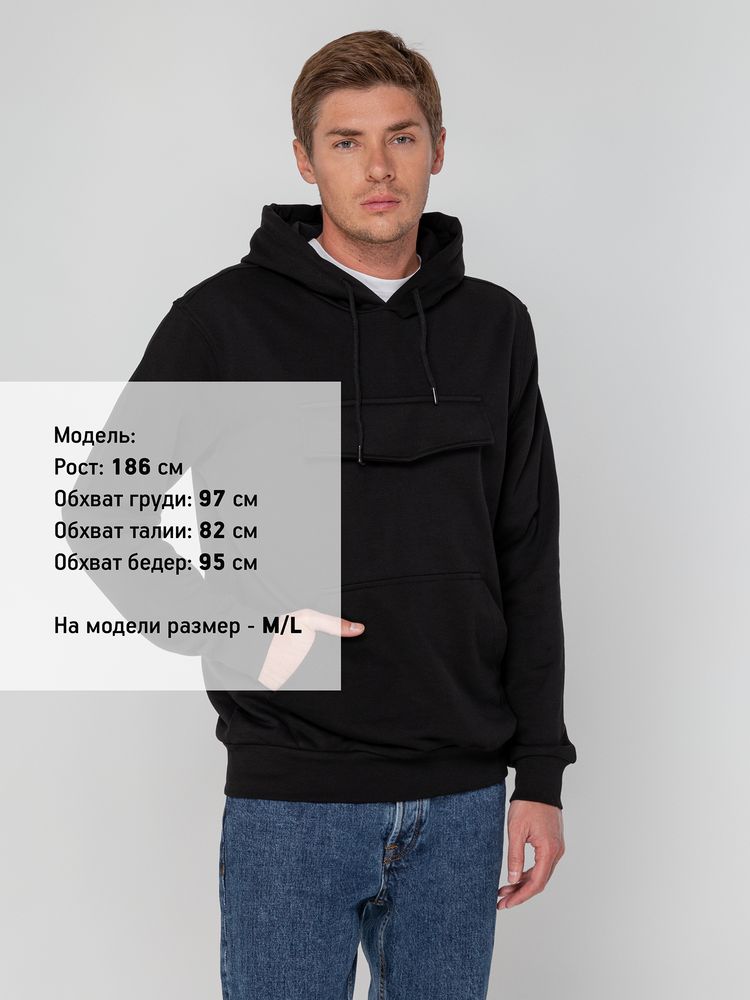 Худи унисекс с карманом на груди Chest Pocket, черное — изображение 13