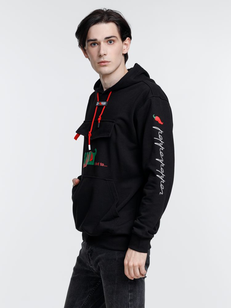 Худи унисекс с карманом на груди Chest Pocket, черное — изображение 18