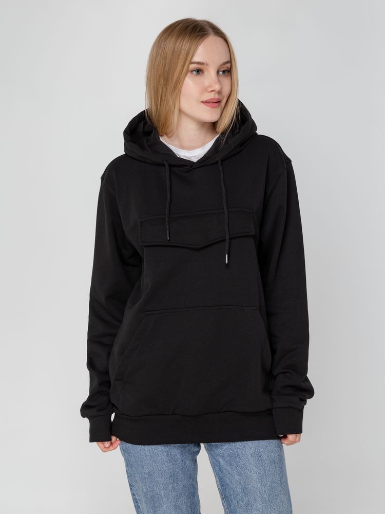 Худи унисекс с карманом на груди Chest Pocket, черное — изображение 9