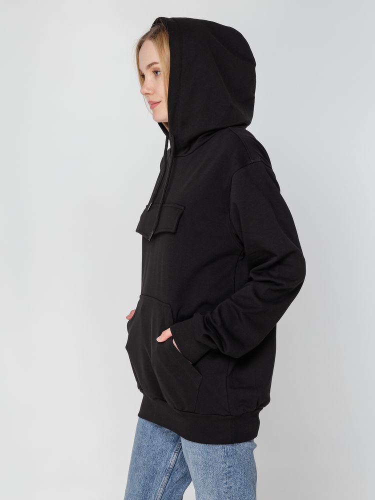 Худи унисекс с карманом на груди Chest Pocket, черное — изображение 11