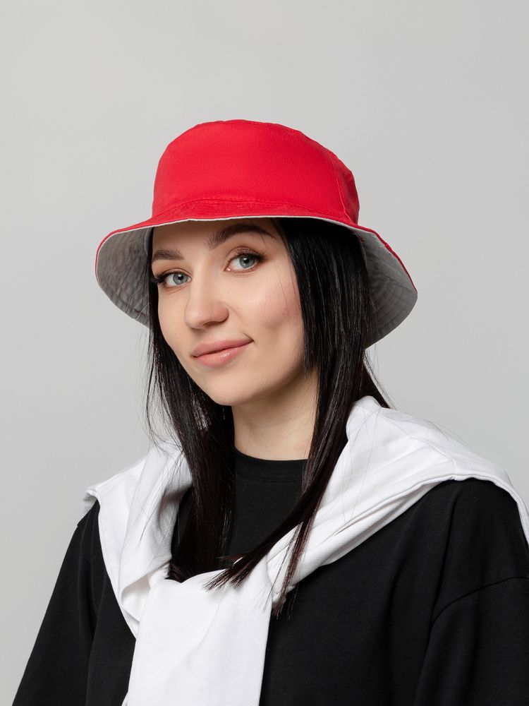 Панама Summer двусторонняя, красная с серым — изображение 7