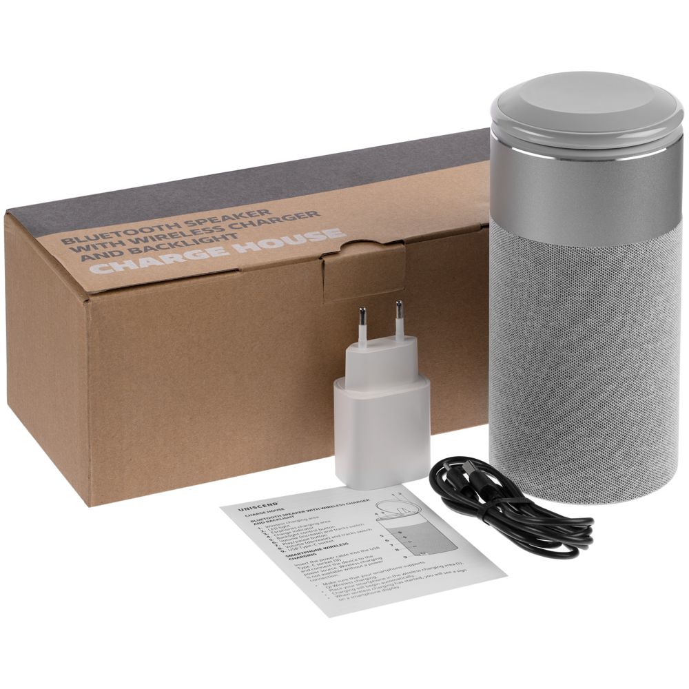 Колонка c беспроводной зарядкой и подсветкой Charge House, серая — изображение 14