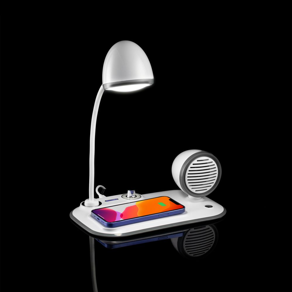 Лампа с колонкой и беспроводной зарядкой Flashback, белая — изображение 12