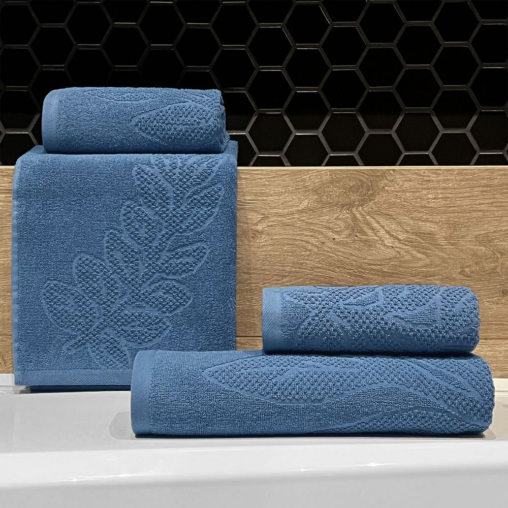 Полотенце махровое «Флора», среднее, синее — изображение 8