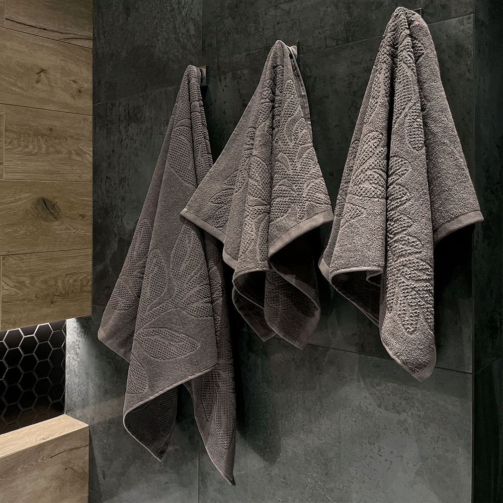 Полотенце махровое «Флора», среднее, коричневое (шитаки) — изображение 6