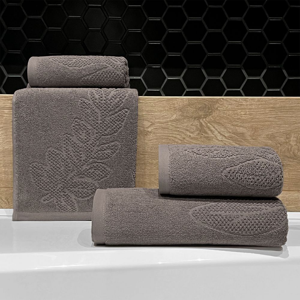 Полотенце махровое «Флора», среднее, коричневое (шитаки) — изображение 8