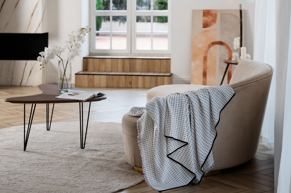 Плед Fringy, белый с черным — изображение 7