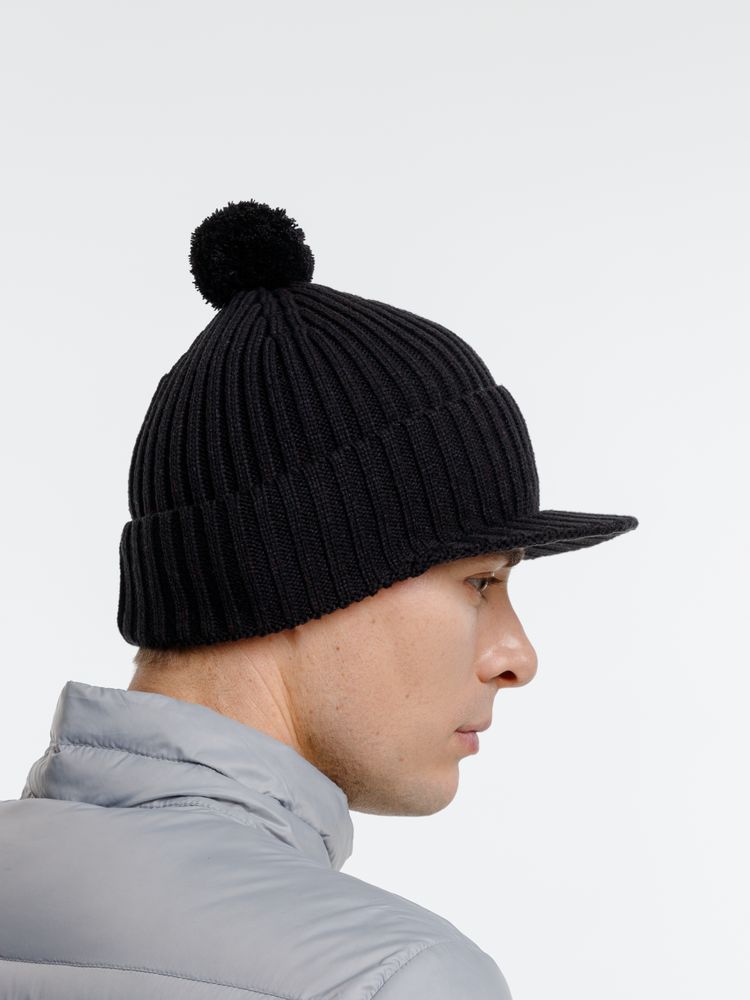 Вязаная шапка с козырьком Peaky, черная — изображение 9