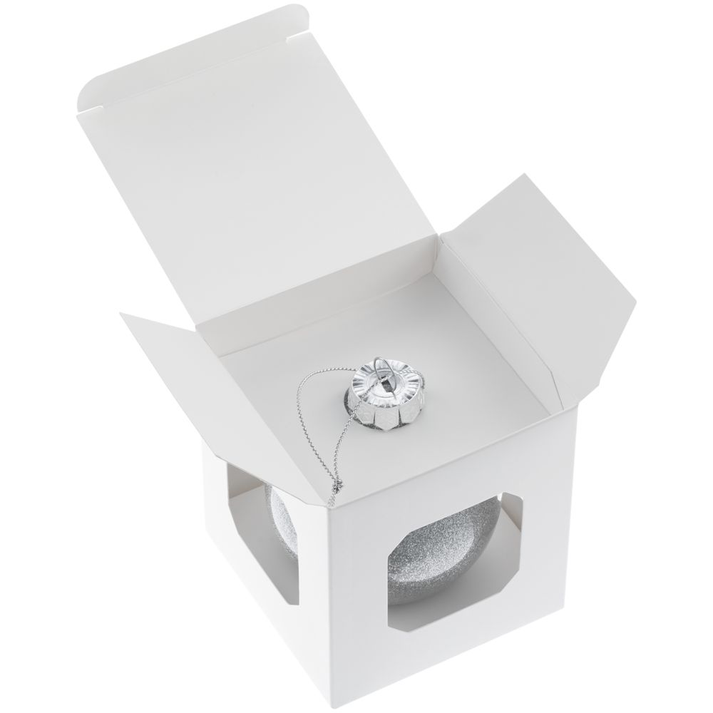 Елочный шар Finery Shine, 8 см, глянцевый серебристый с глиттером — изображение 4