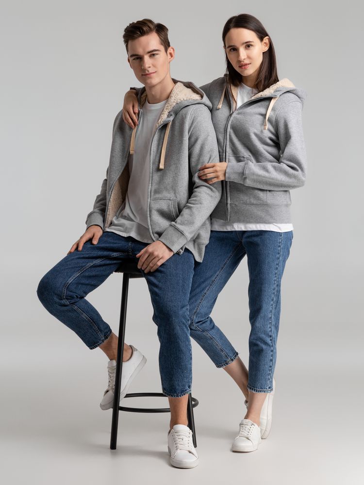 Толстовка унисекс на молнии Sherpa 280, серый меланж — изображение 13