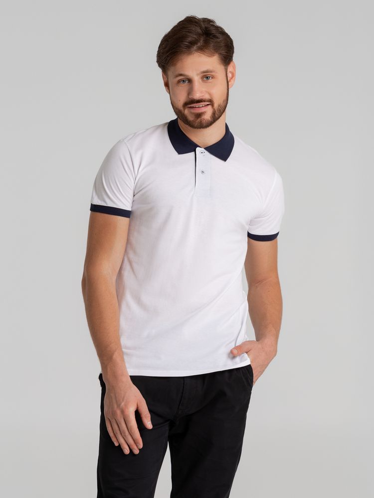 Рубашка поло Prince 190, белая с темно-синим — изображение 5