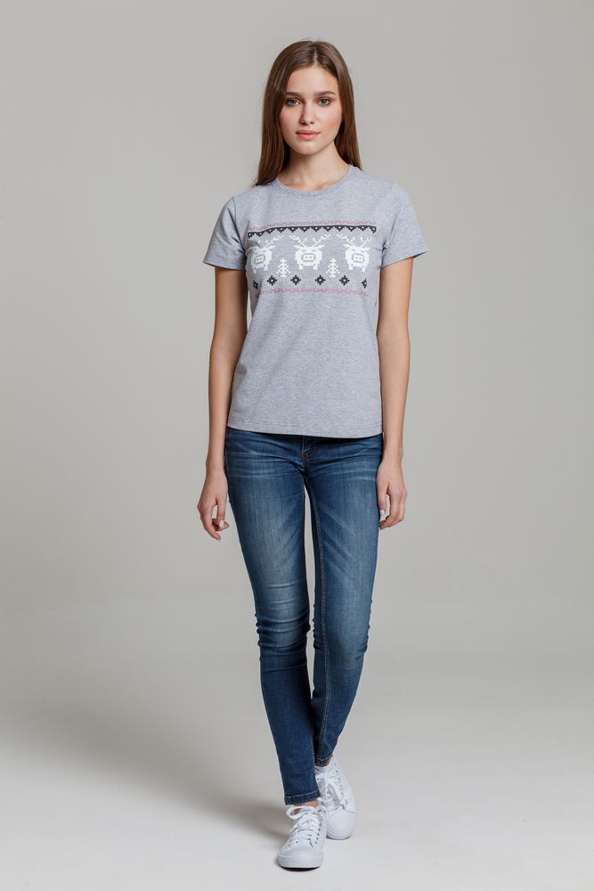 Футболка женская «Пигсель», серый меланж — изображение 4