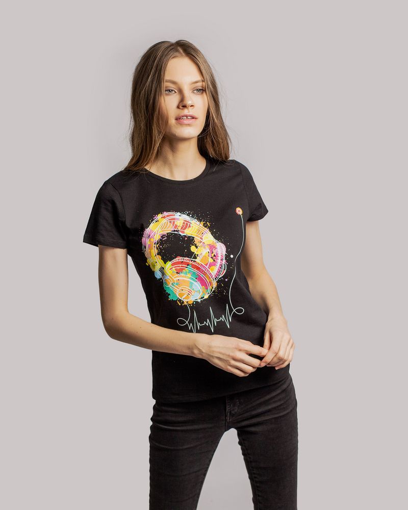Футболка женская Feel The Beat, черная — изображение 5