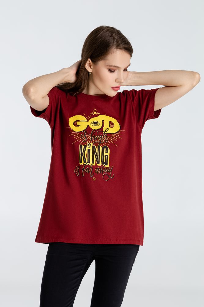 Футболка A God is High, гранатово-красная — изображение 7