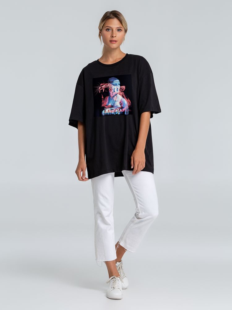 Футболка оверсайз «Дама с горностаем», черная — изображение 4