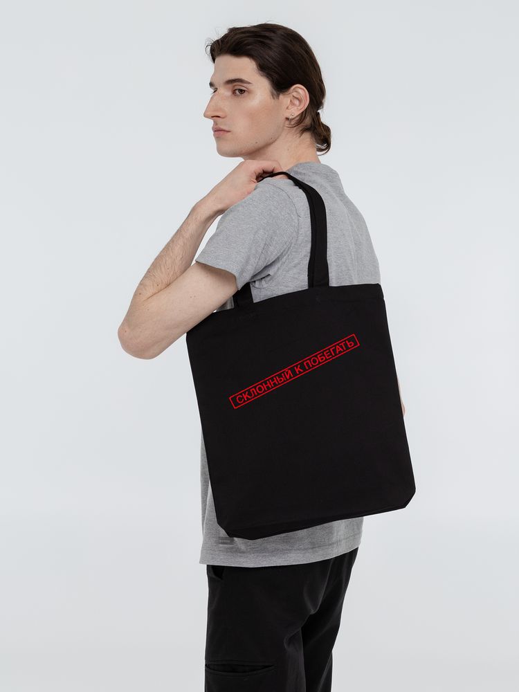 Холщовая сумка «Склонный к побегать», черная — изображение 4