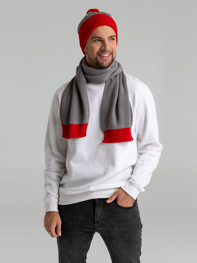 Шарф Snappy, светло-серый с красным — изображение 6