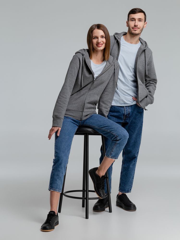 Толстовка на молнии с капюшоном унисекс King, темно-серый меланж — изображение 13