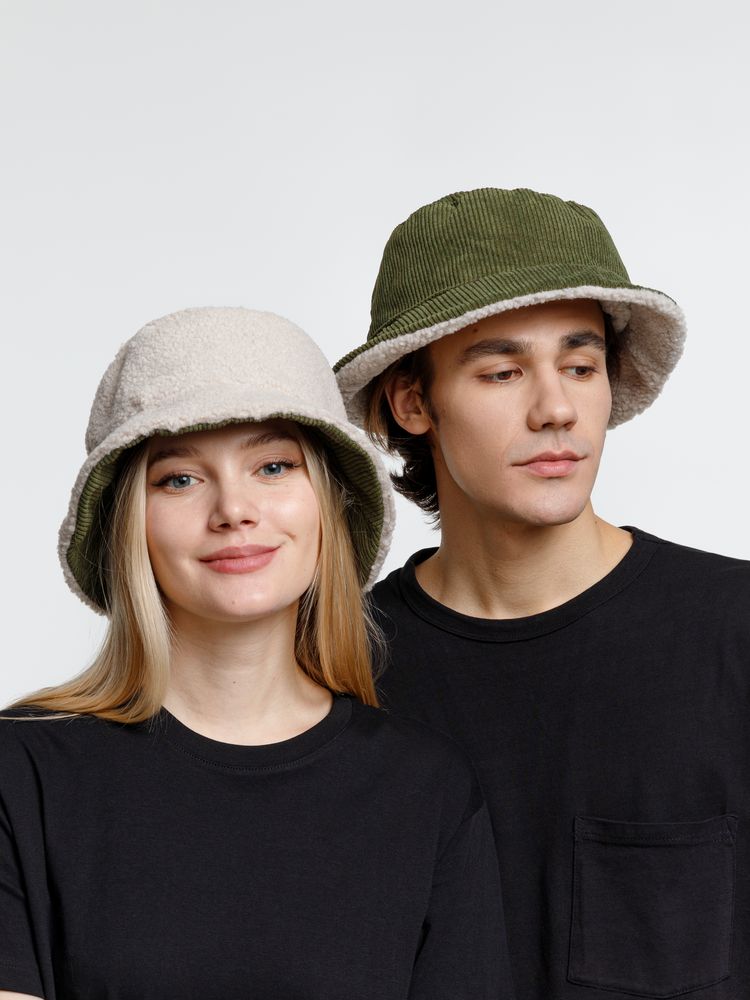 Панама Bucket двусторонняя утепленная, хаки с бежевым — изображение 7