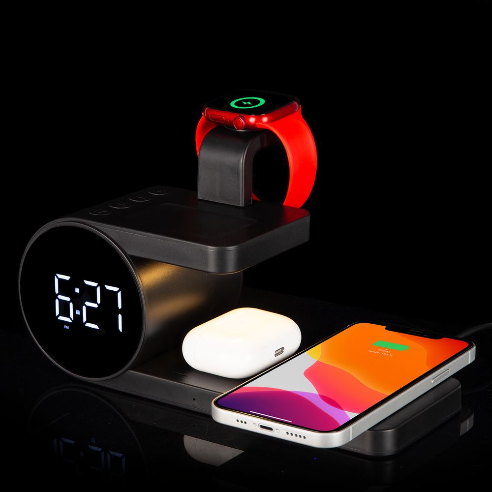 Станция беспроводной зарядки с часами fullStack, черная — изображение 12