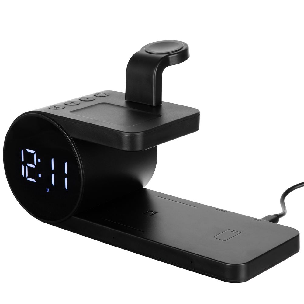 Станция беспроводной зарядки с часами fullStack, черная — изображение 3