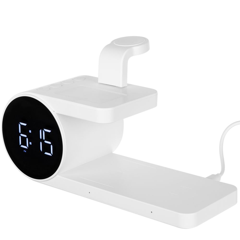 Станция беспроводной зарядки с часами fullStack, белая — изображение 3