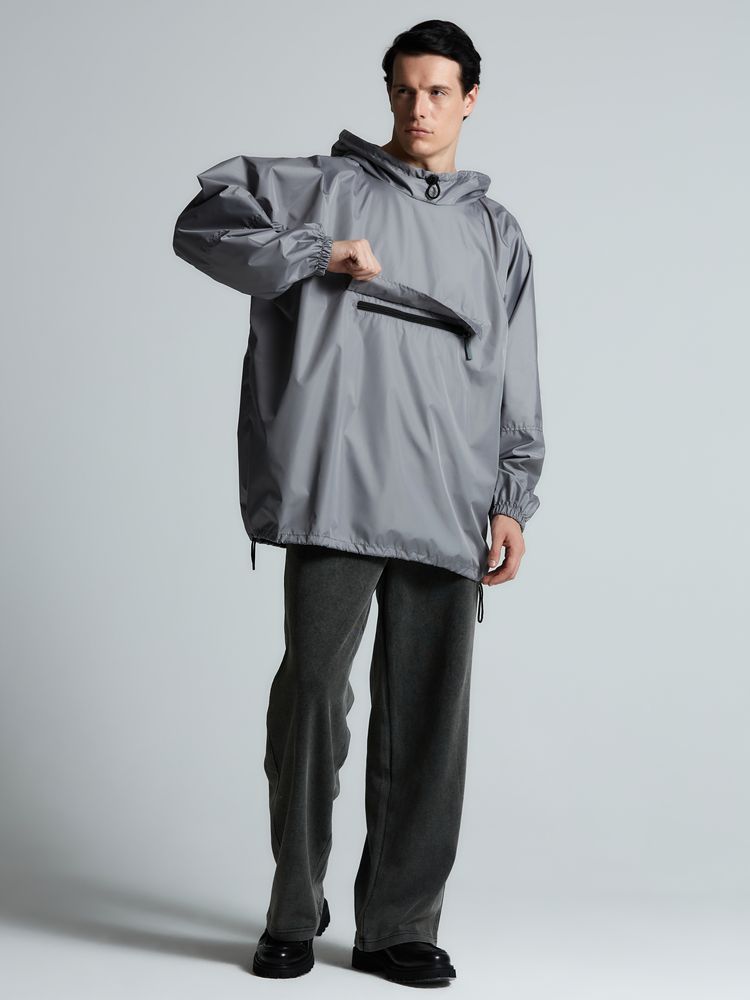 Дождевик-анорак Hard Work, укороченный, серый, единый размер — изображение 16