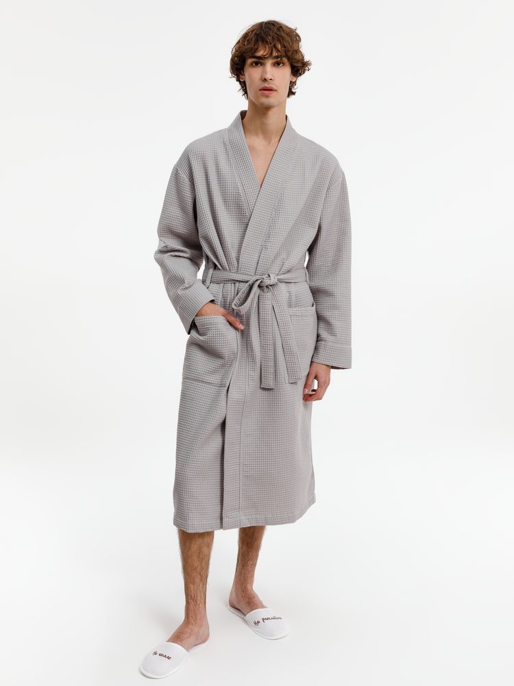 Халат вафельный Kimono, светло-серый — изображение 8