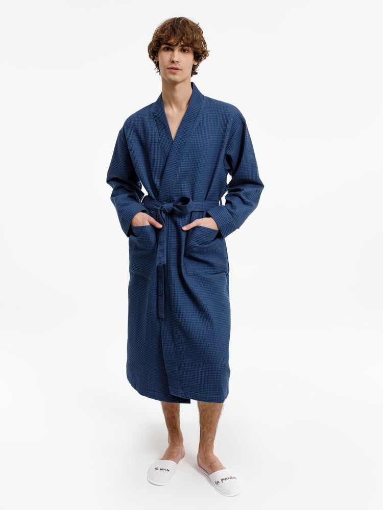 Халат вафельный Kimono, темно-синий — изображение 8