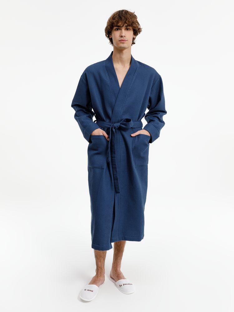 Халат вафельный Kimono, темно-синий — изображение 9