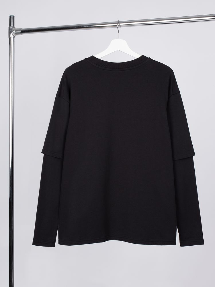 Футболка оверсайз с двойным рукавом Kosmos, черная — изображение 4