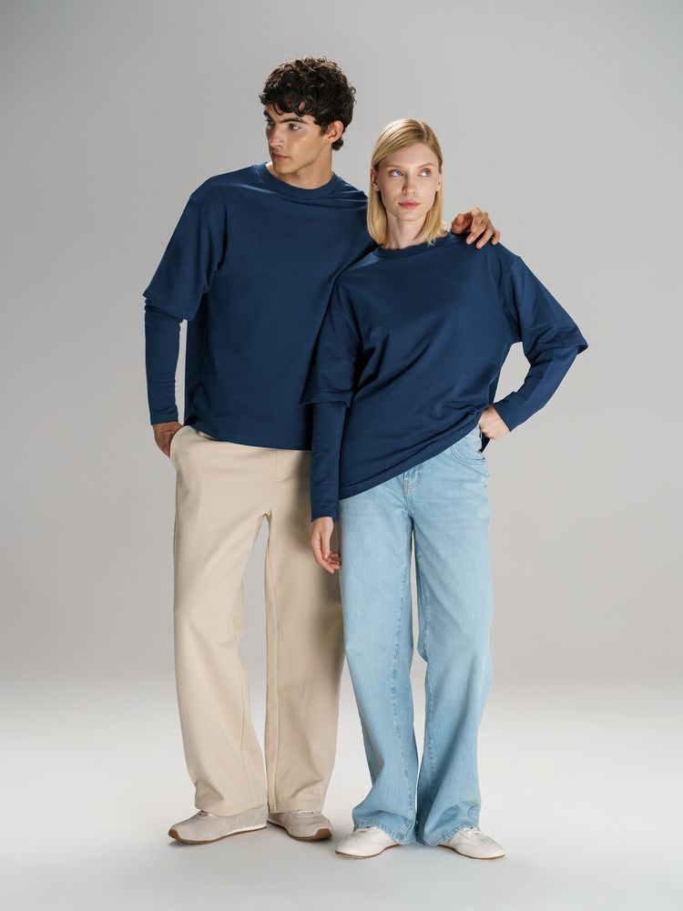 Футболка оверсайз с двойным рукавом Kosmos, темно-синяя — изображение 11