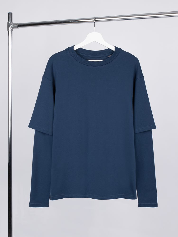 Футболка оверсайз с двойным рукавом Kosmos, темно-синяя — изображение 3