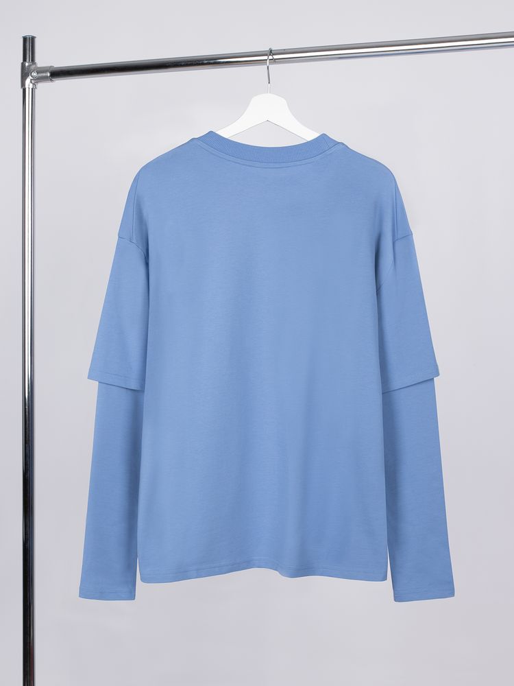 Футболка оверсайз с двойным рукавом Kosmos, синяя — изображение 3