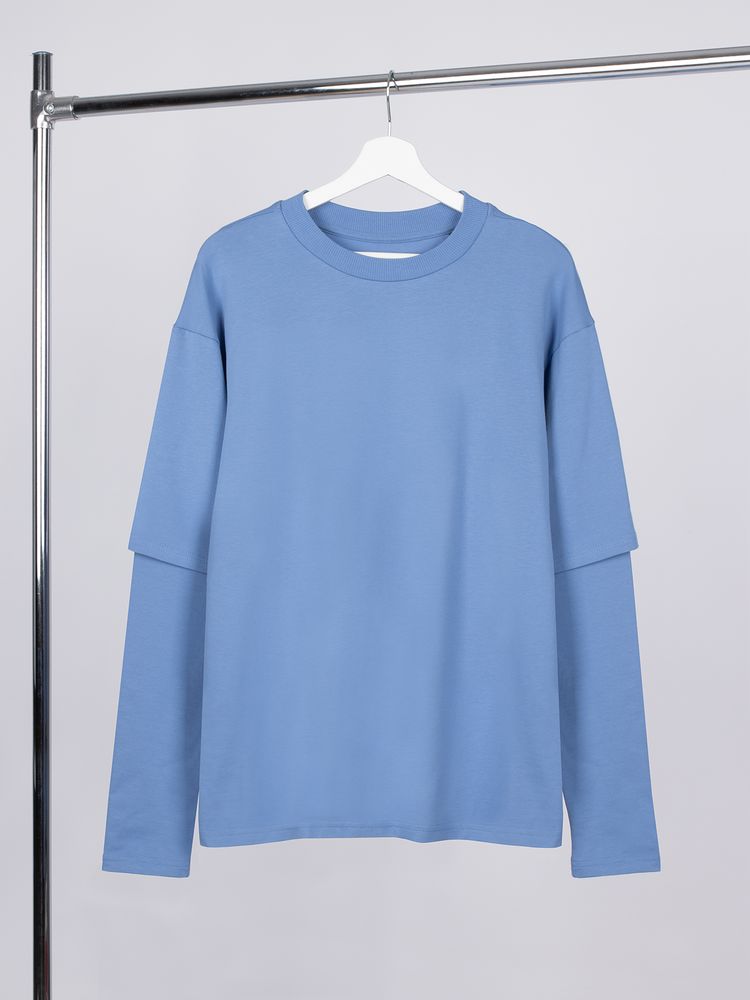 Футболка оверсайз с двойным рукавом Kosmos, синяя — изображение 4