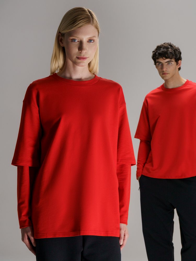 Футболка оверсайз с двойным рукавом Kosmos, красная — изображение 11