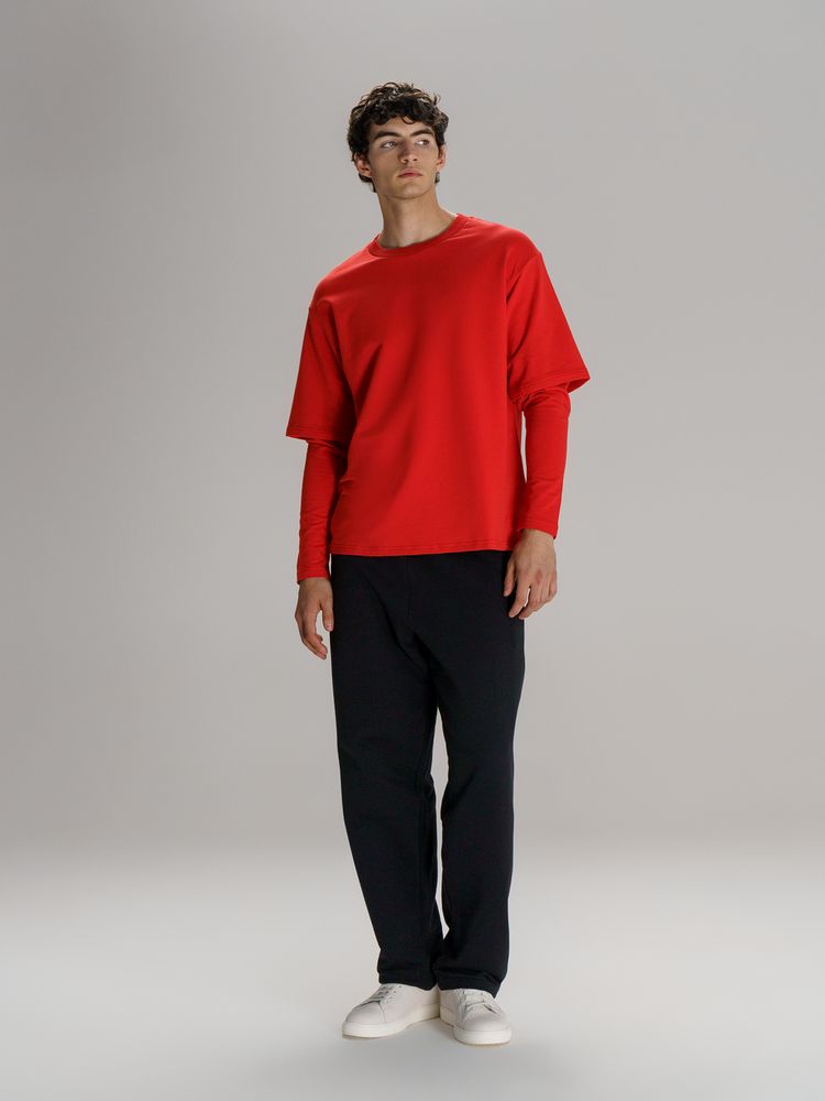 Футболка оверсайз с двойным рукавом Kosmos, красная — изображение 10