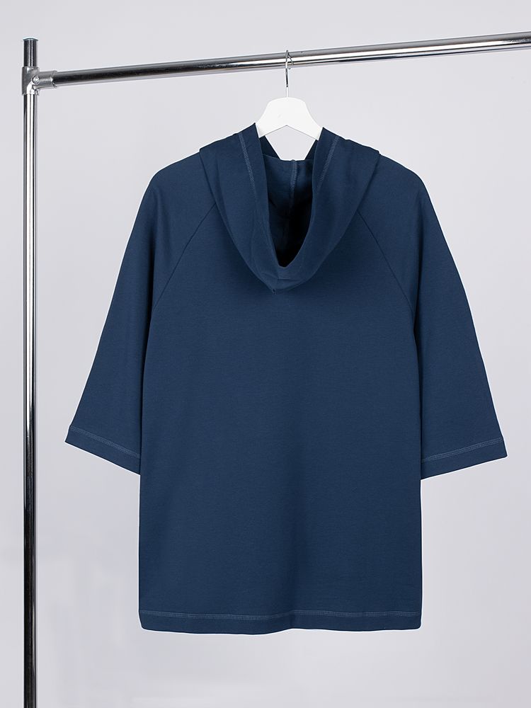 Футболка оверсайз унисекс с капюшоном Neofit, темно-синяя — изображение 4