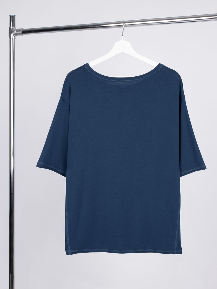 Футболка оверсайз унисекс Vozduh, темно-синяя — изображение 4