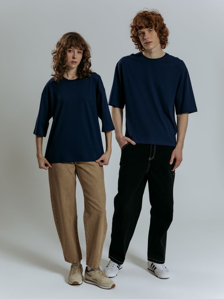 Футболка оверсайз унисекс Base Space, темно-синяя — изображение 16