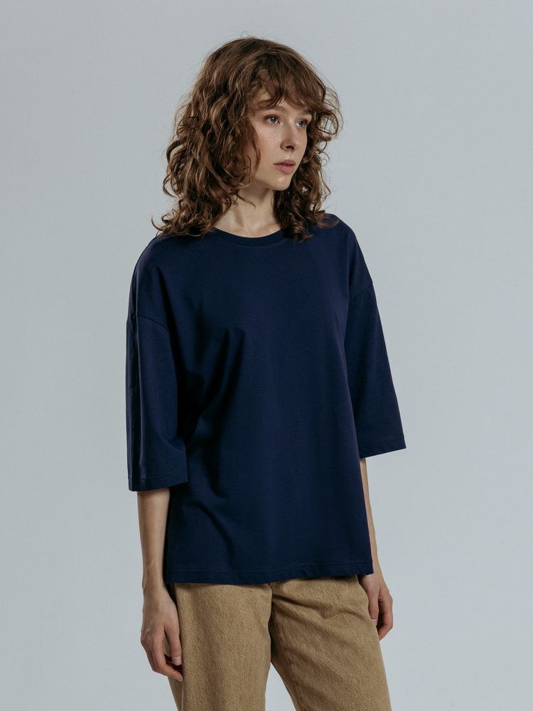 Футболка оверсайз унисекс Base Space, темно-синяя — изображение 11