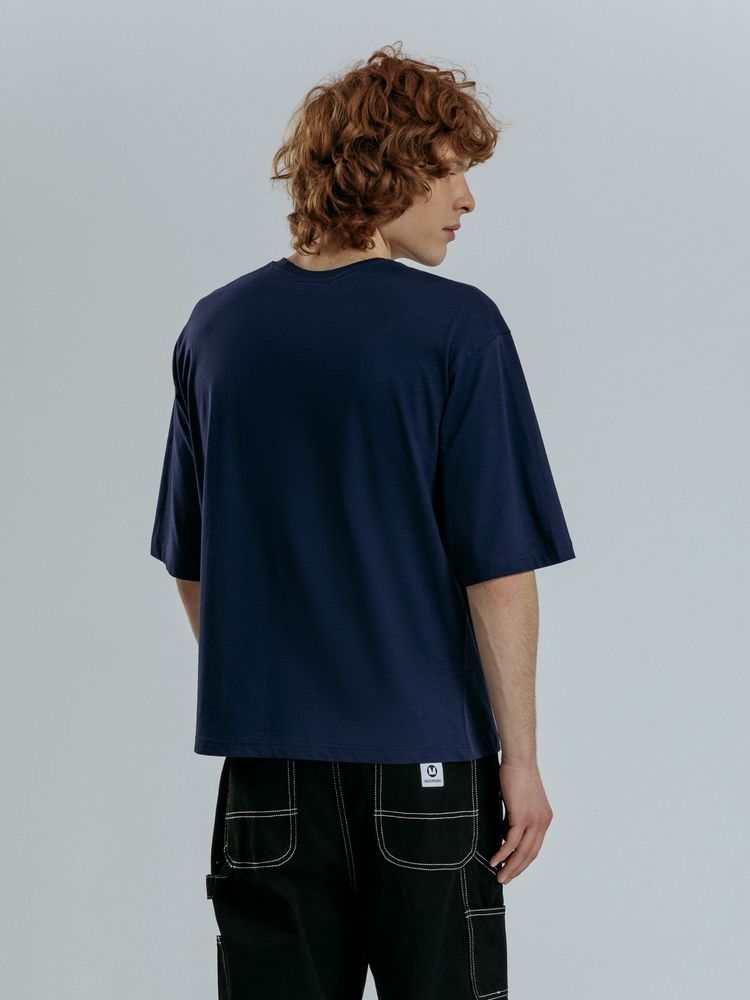 Футболка оверсайз унисекс Base Space, темно-синяя — изображение 8